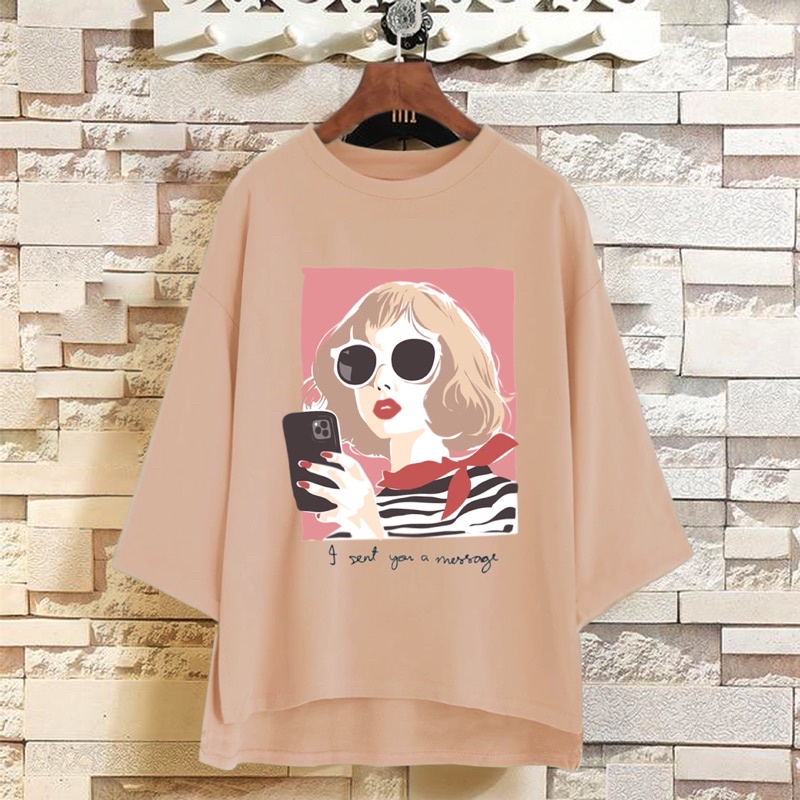 PUFFY_ID kaos tunik oversize lengan 3/4 I SENT YOU A MESSAGE baju atasan wanita oversize