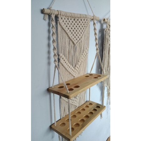 READY STOK) macrame rak kayu A / rak buku/ macrame ambalan/ Dekorasi rumah