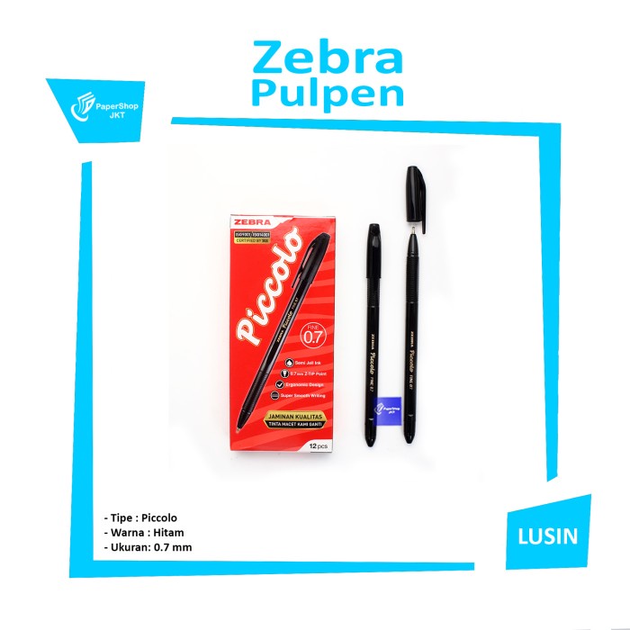 

TULIS-ALAT- PEN ZEBRA PICCOLO PENA, PULPEN, BALLPOINT 0.7 HITAM PER LUSIN -ALAT-TULIS.