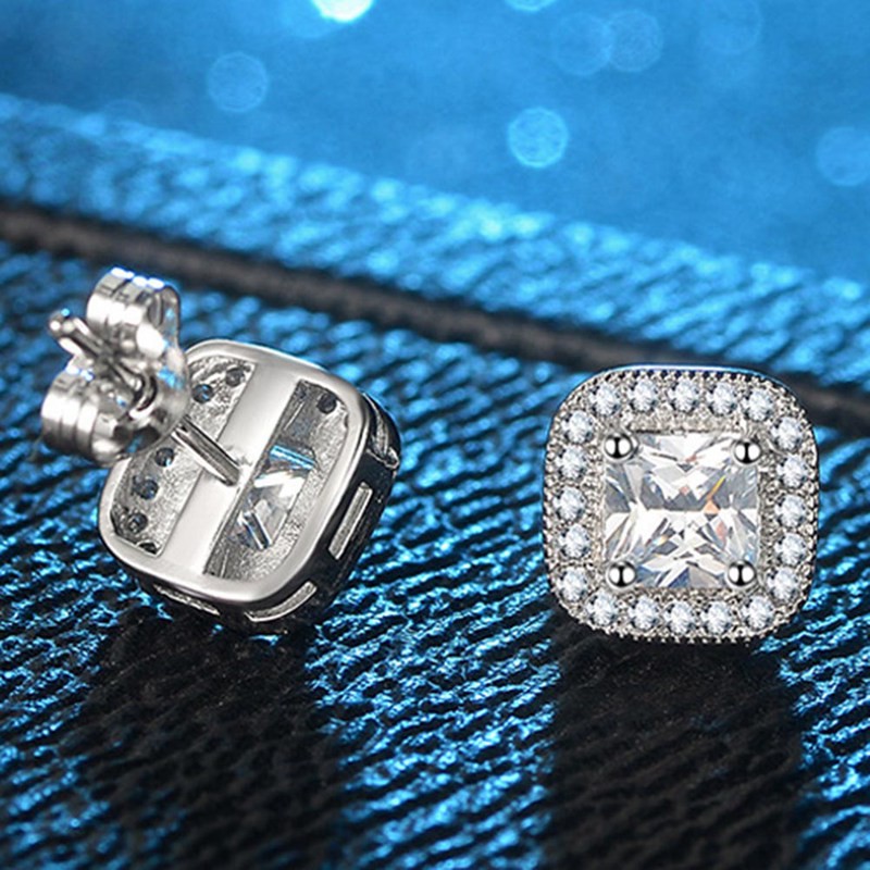 Anting Tusuk Lapis Emas Putih Aksen Zircon Bulat untuk Wanita