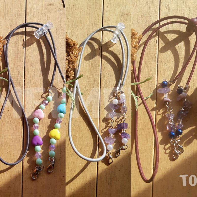 2 in 1 Tali Masker/ Strap Masker/ Pengait Masker/ Kalung Masker/ Kaitan Masker Manik Batu Kristal