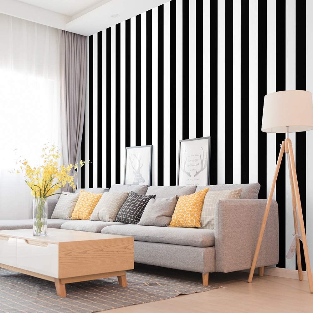 Wallpaper Dinding Motif Salur Hitam Putih Ukuran Panjang 10Meter x Lebar 45CM