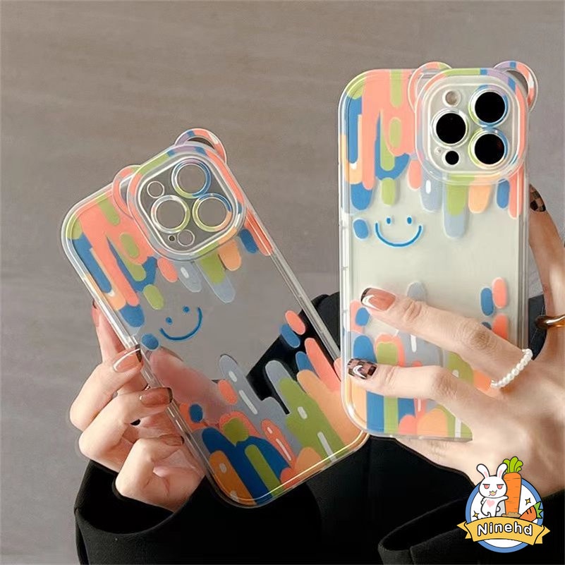 Soft Case TPU Transparan Motif Smiley Face Untuk iPhone 14 13 12 11 Pro Max X Xr Xs Max SE 8 7 6 6s Plus