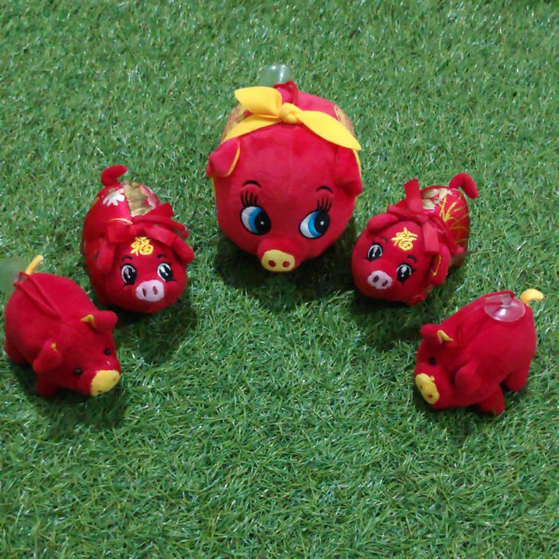 Boneka Keluarga Shio Babi Merah 5 pcs - hadiah ulang tahun - hadiah Imlek