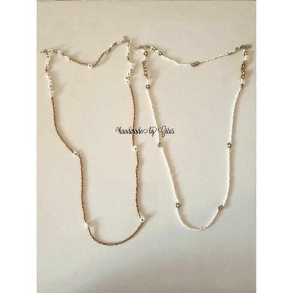 Gold White Kalung Masker 2 in 1 / Strap Masker / Manik / Mute / Mote