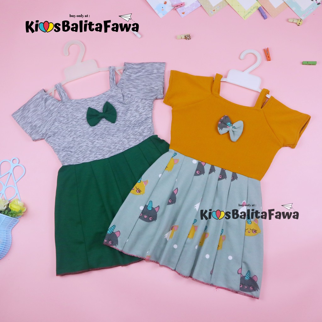 Dress Agata uk 1-3 tahun / Dres Pesta Anak Perempuan Gaun Import Sabrina Lengan Baju Cewek Murah