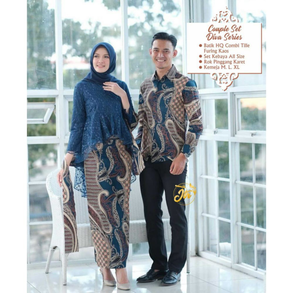 set couple kebaya batik diva Kebaya wisuda Kebaya lamaran Tunangan baju kondangan sarimbit - navy