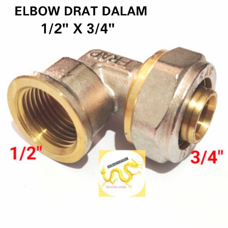 Elbow drat dalam 1/2 X 3/4 inch FRAP keni sambungan pipa air panas