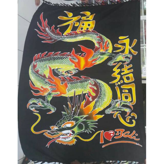 Kain bali pantai tebal motif naga ada rumbai 125x165cm