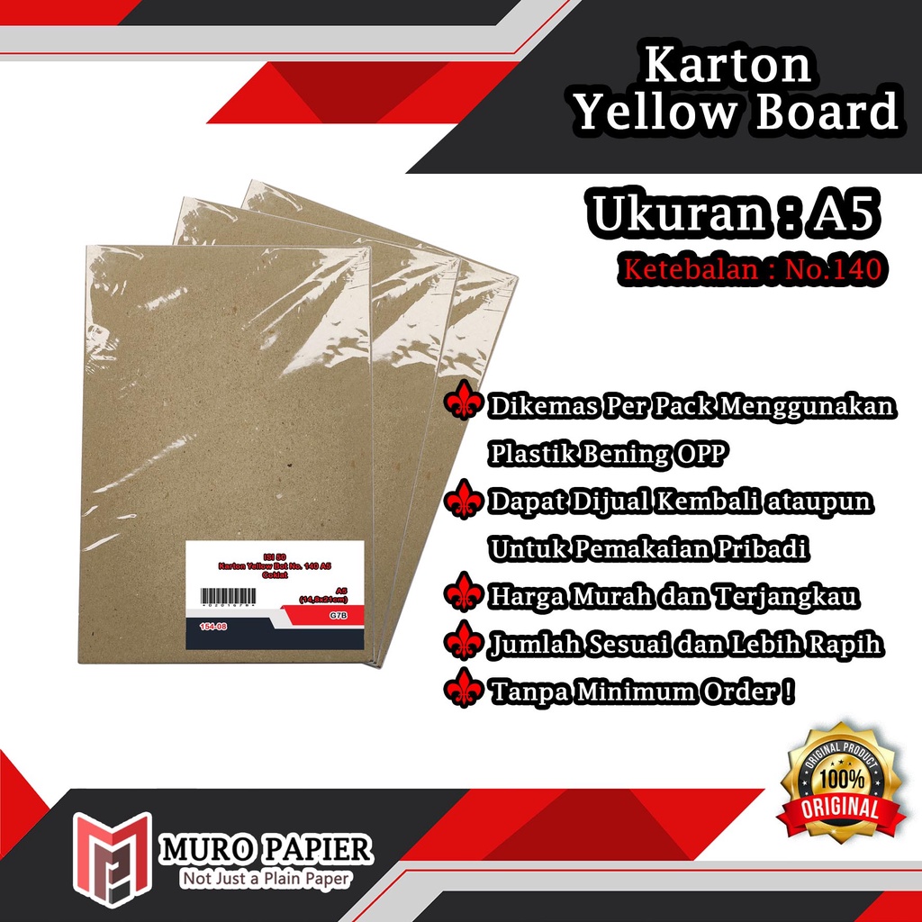 

( PER PAK - ISI 50 ) Karton Yellow Board No. 140 A5 - by Muro Papier
