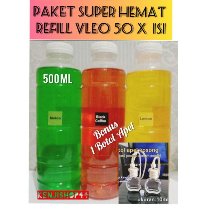 GROSIR  REFILL ISI ULANG PARFUM MOBIL DAN RUANGAN VLEO refill 500 ml 50x pengisian bonus botol apel