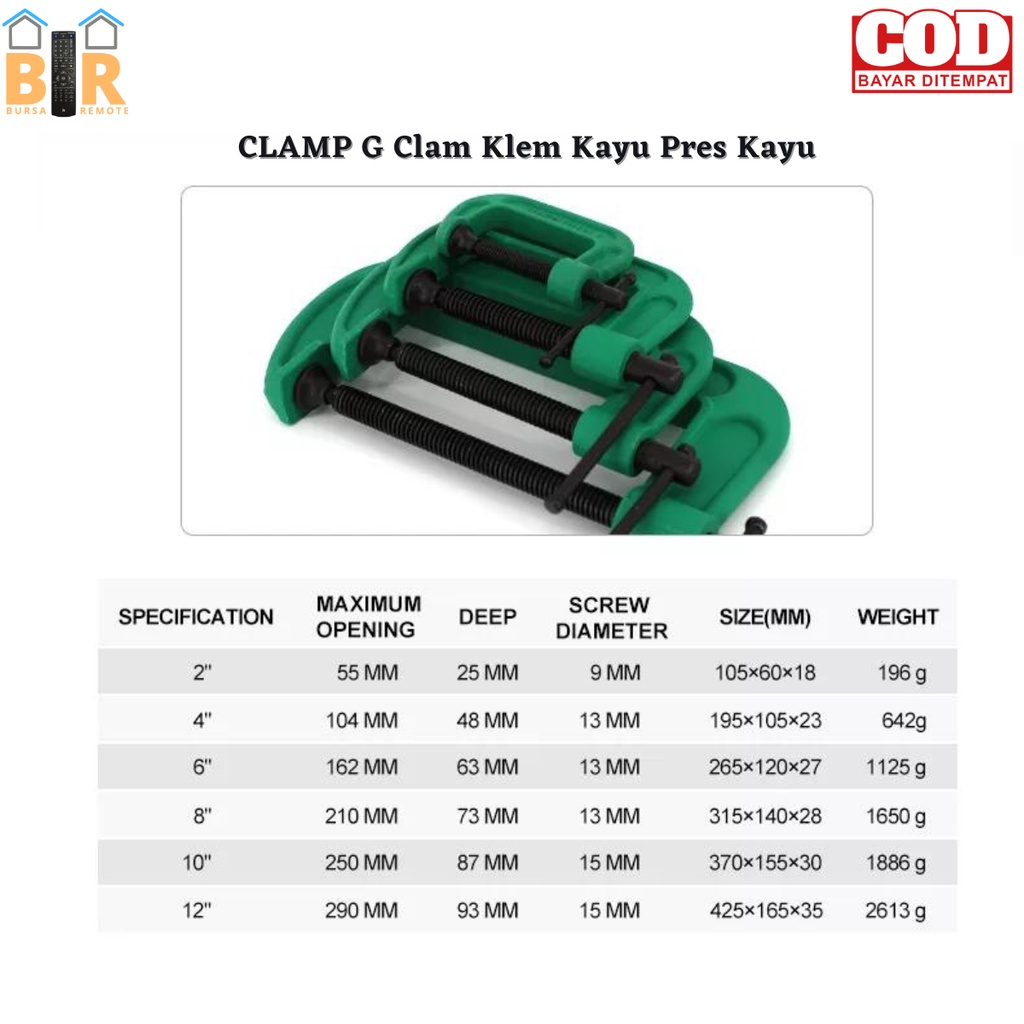 CLAMP G / klem G CATOK KAYU/ Penjepit Catok Kayu alat pertukangan 2-6INCH