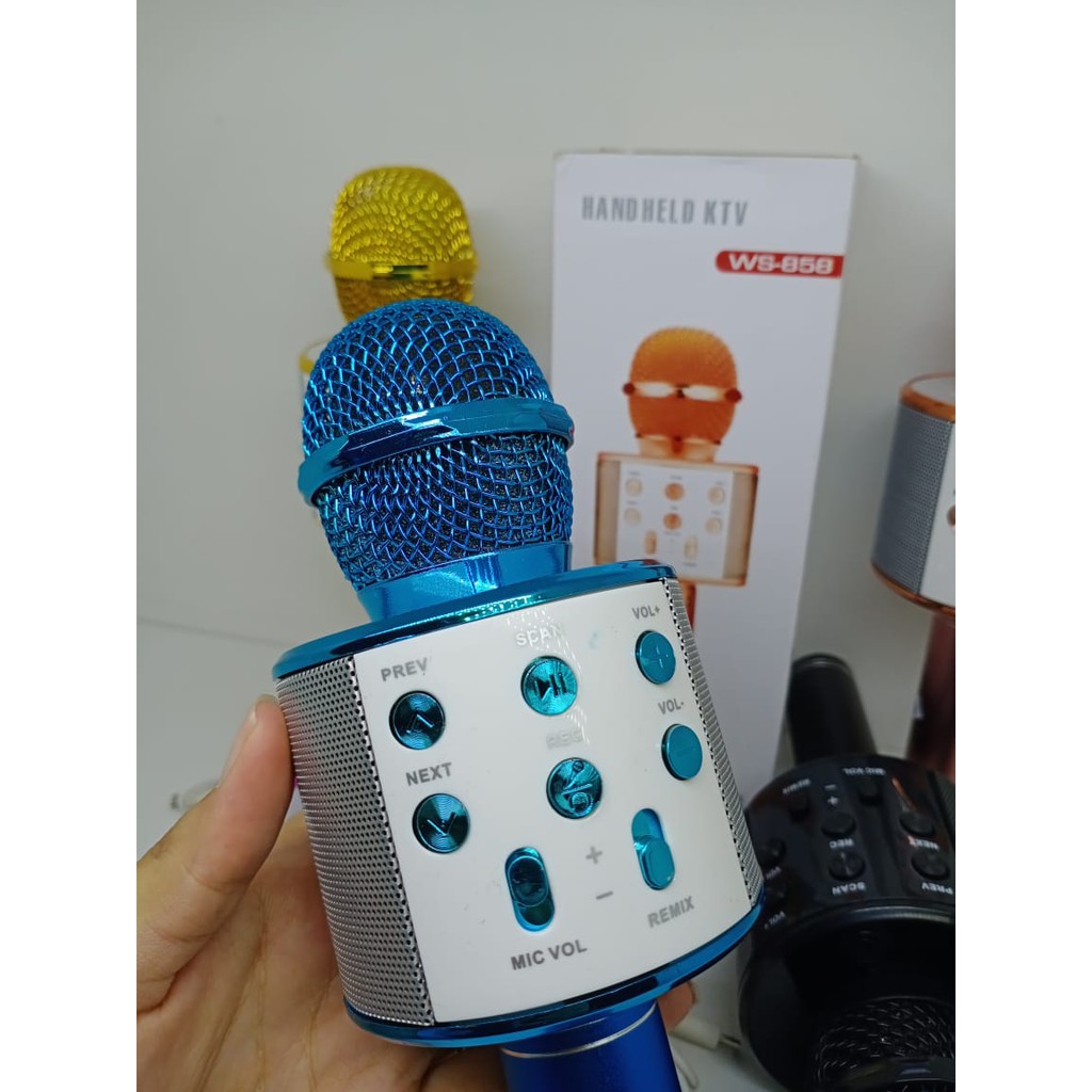 Microphone Speaker WS-858 PORTABLE BLUETOOTH WIRELESS MICROPHONE Speaker Karaoke WS 858 HANDHELD KTV