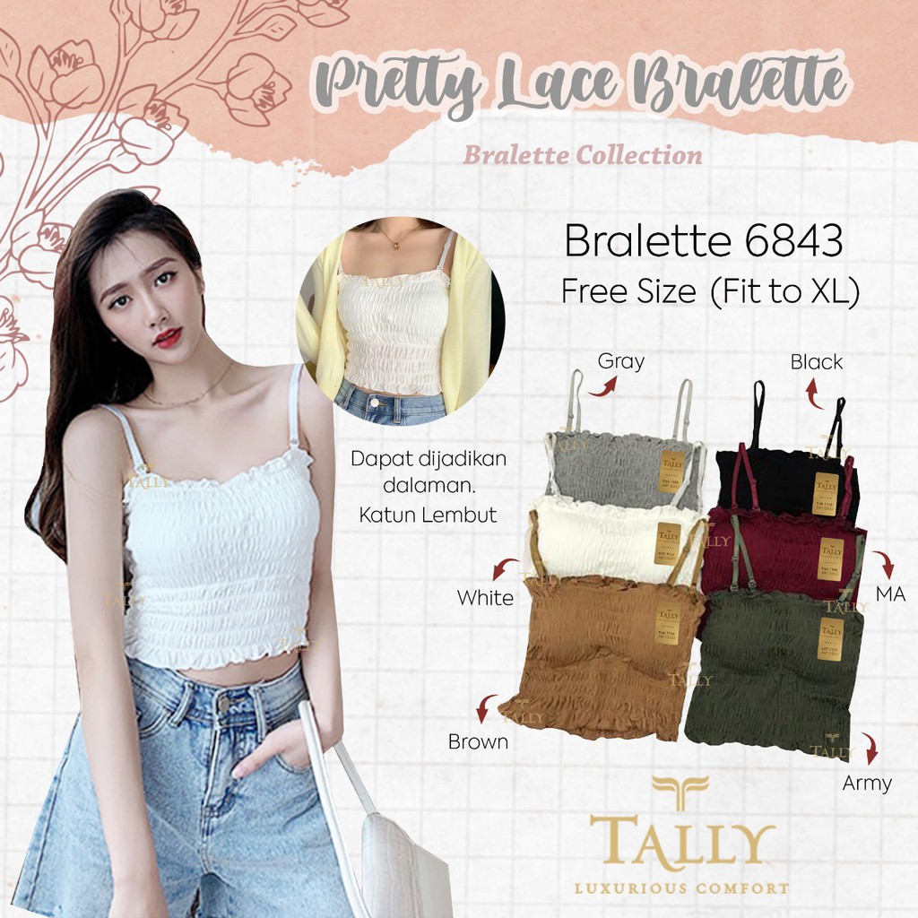 TALLY BRA KEMBEN BRALETTE 6843 I CUP B | ADA BUSA I FREE SIZE I BAHAN KATUN LEMBUT