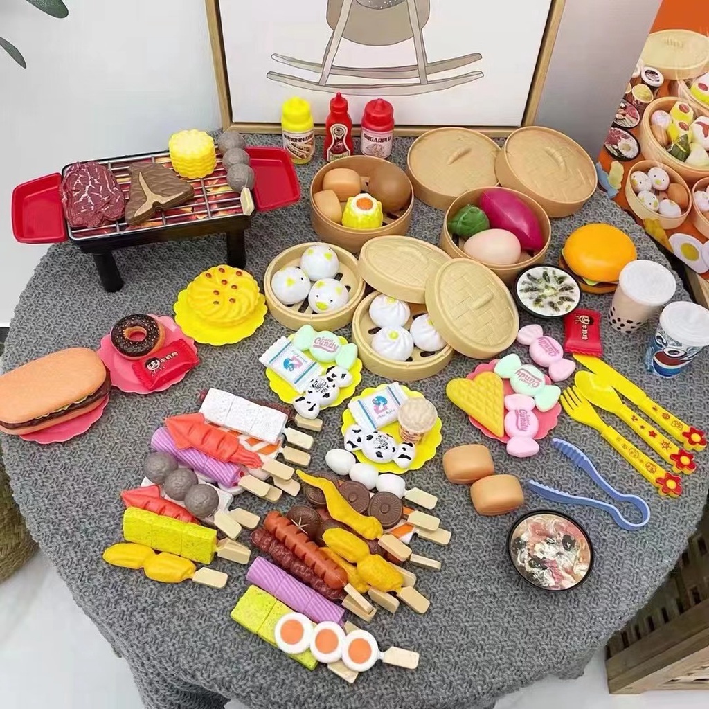 Mainan dimsum anak Pretend play mainan makanan BBQ Grill anak dim sum set