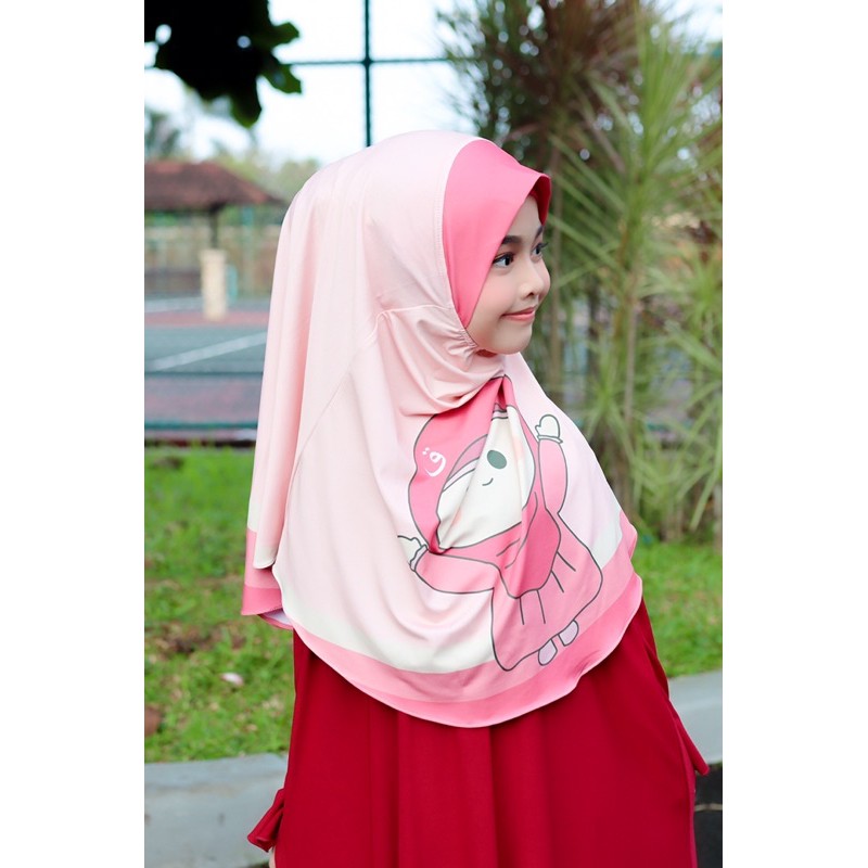 BERGO / HIJAB INSTANT PRINTING MOTIF ANIMASI LUCU , HIJAB INSTANT ANAK KARAKTER , BERGO ANAK