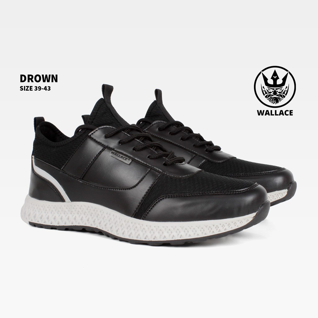 Sepatu Original Wallace 39-43 Drown Black Sepatu Sneakers Sport Pria Olahraga Running Lari Nongkrong