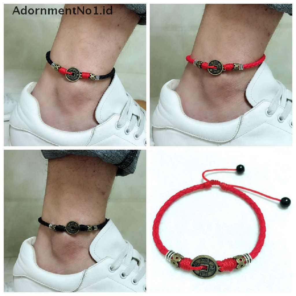 (AdornmentNo1) Gelang Kaki Tali Lilin Handmade Adjustable Untuk Pria