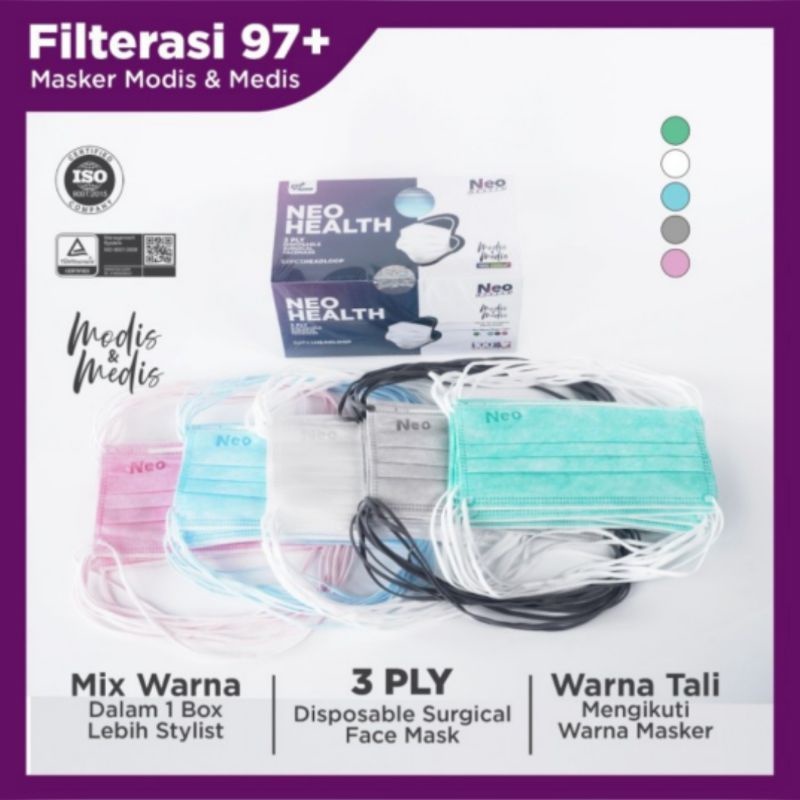 MASKER NEO HEALTH MODIS & MEDIS HEADLOOP 3PLY 50S/MASKER HIJAB