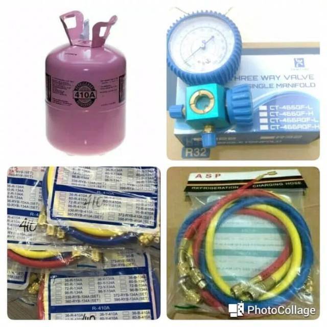 Paket preon R410 sekali pake langsung dingin r410a 1kg lengkap sightglass