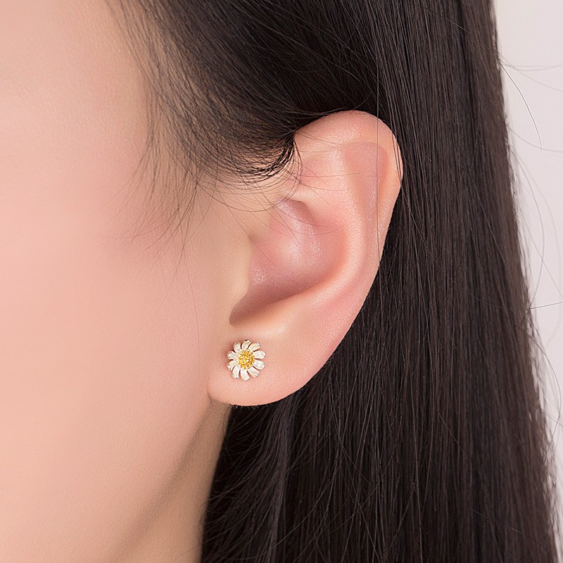 925 Perak Lucu Anting-Anting Anting-Anting Korea A Gadis XINGX Bulan Bunga Matahari Bunga Daisy Fashion Ornamen