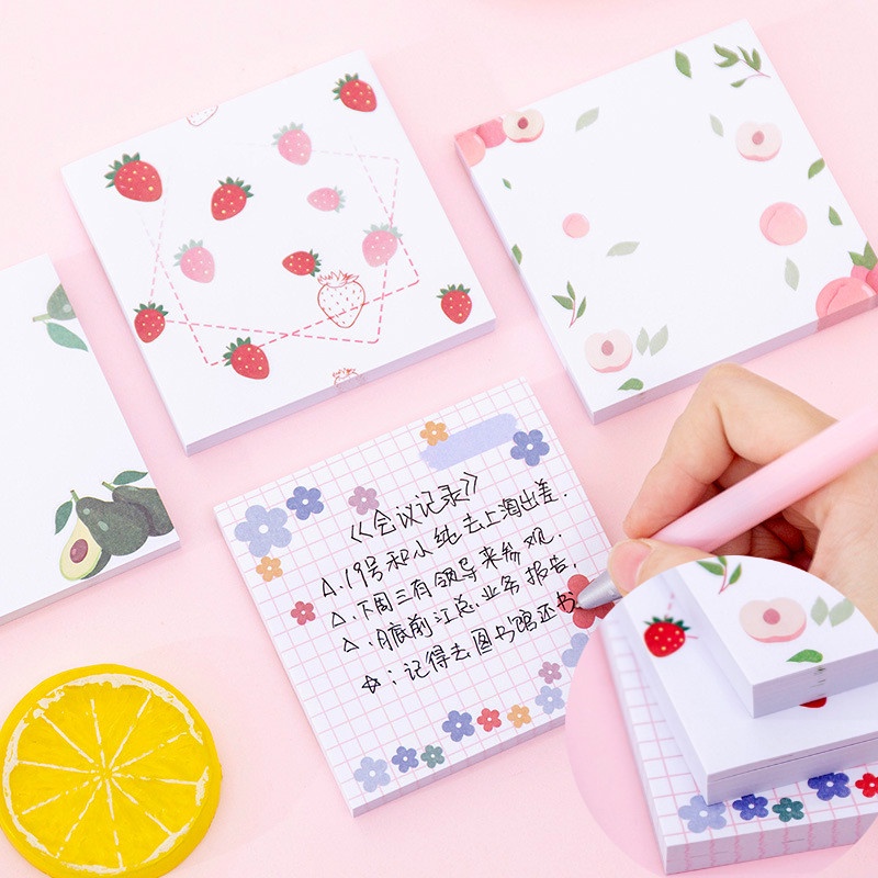 80 Lembar Memo Sticky Notes Motif Bunga Strawberry Alpukat Warna-Warni Gaya Korea Untuk Pelajar