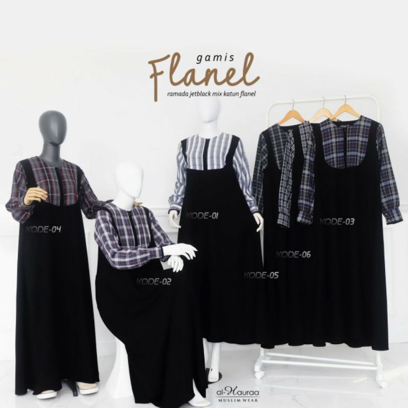 Gamis Jetblack mix Katun Flanel Al Hauraa - Gamis Jetblack Ramada Al Hauraa - Gamis Ramada Jetblack 
