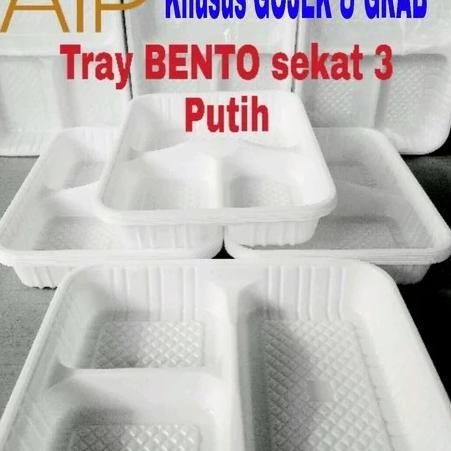Tray Bento Sekat 3 300 pcs Mika Bento Pilihan Warna Hitam Merah Putih - Putih