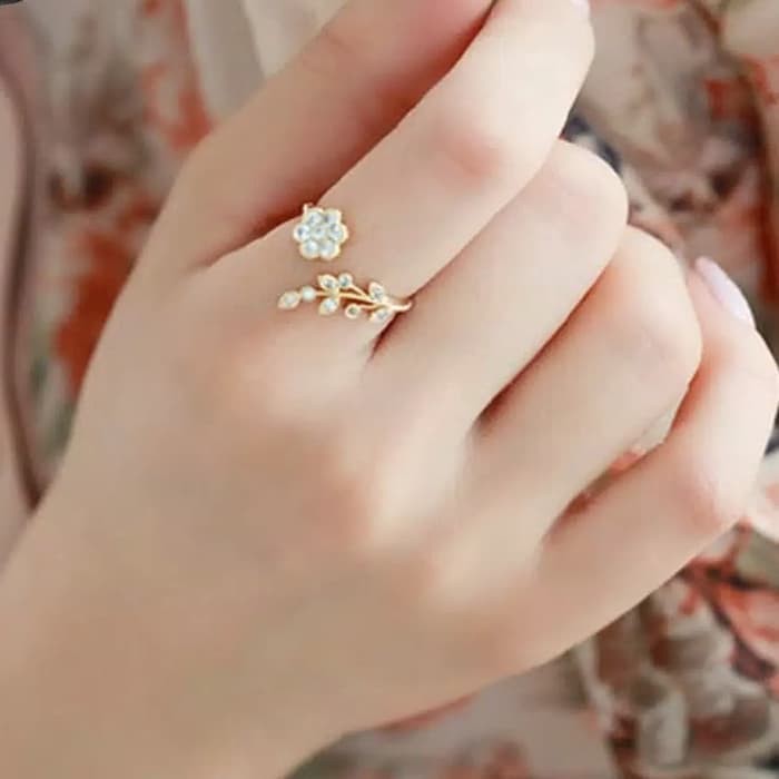 Cincin Wanita Mini Bisa Disesuaikan Model Bunga Dua Warna