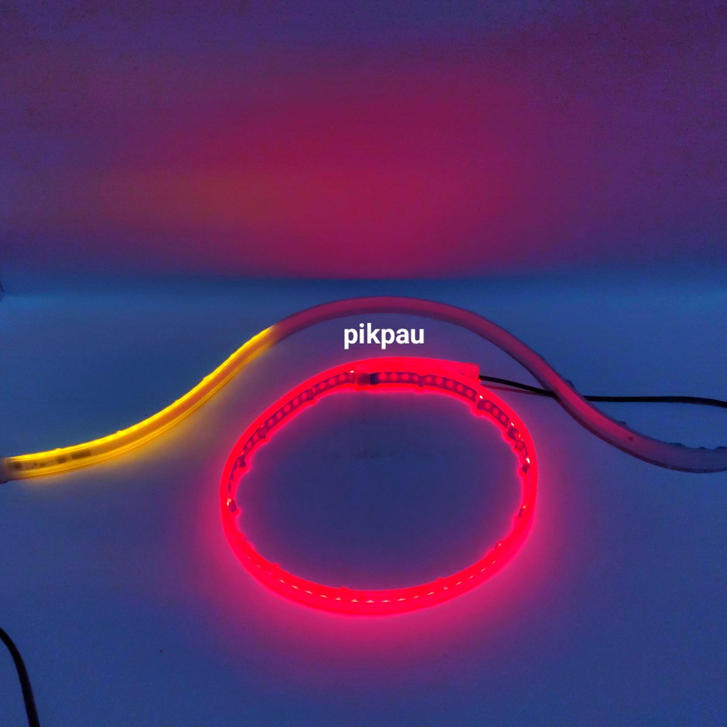 Sepasang LED Alis Slim Fleksibel DRL Waterproof 2 Warna 60cm Running Headlamp MotorMobil Warna Merah