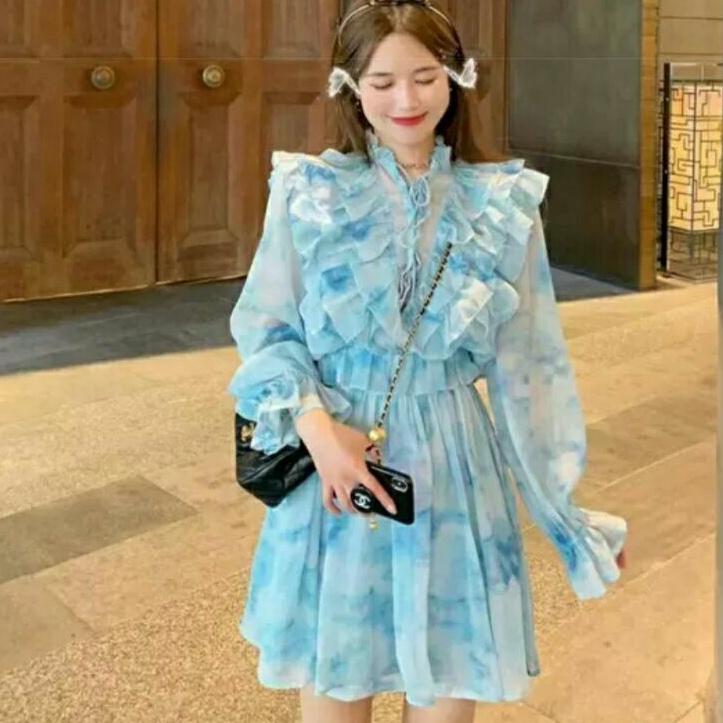 1974 Baju mini dress gaun pesta wanita baju dress pendek minidress gaun pesta biru cewek import