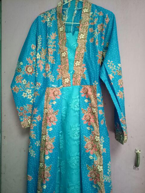 Qnunbatik Batik Keluarga/family Gamis Muslim Krisdayanti (kd) Dsr Warna Biru