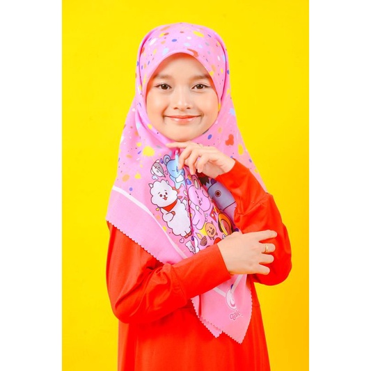 VOAL SEGIEMPAT PRINTING ANAK BT21 FULL COLOUR / HIJAB ANAK KARAKTER / VOAL ANAK / JILBAB ANAK