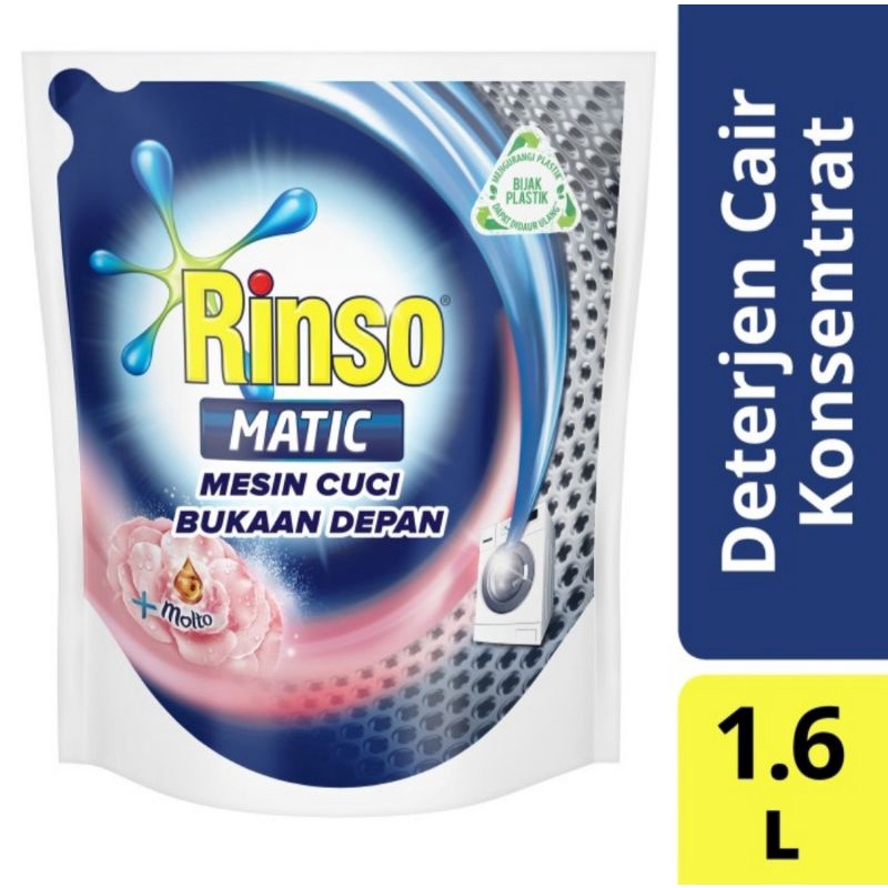 Rinso Matic Deterjen Cair Bukaan Depan 1.6 Liter - Perlindungan Dari Bakteri