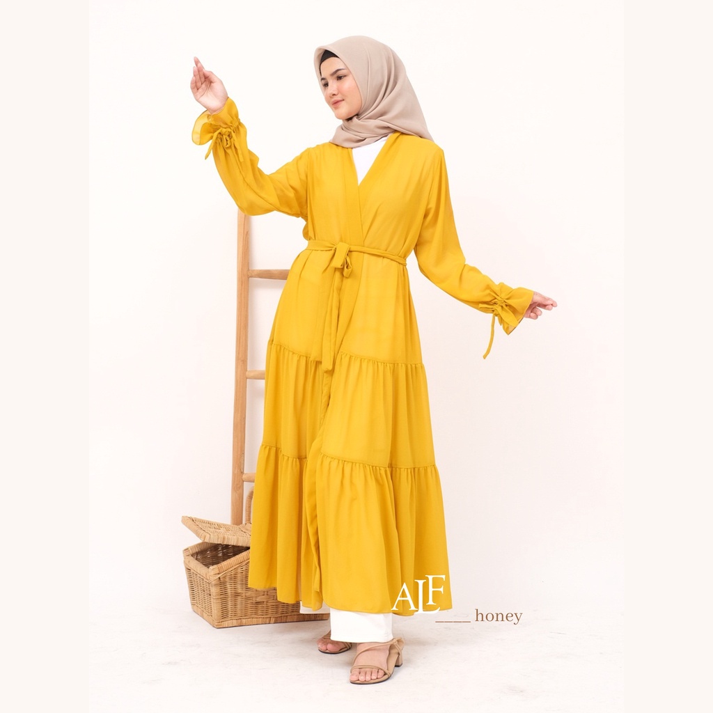 Kareen Long Outer Honey by Alfaina | Cardigan Panjang Mustard Ceruty