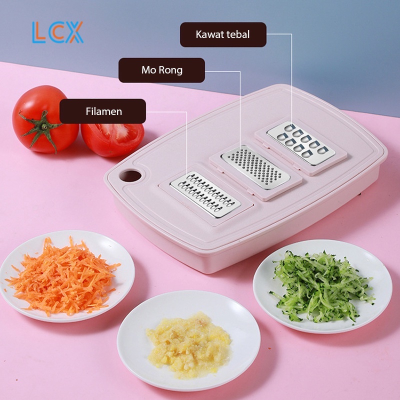 LCX Pisau Set Talenan Lipat Multifungsi 7In1 Multifungsi Pengiris Parutan Chopper Kitchen Serbaguna