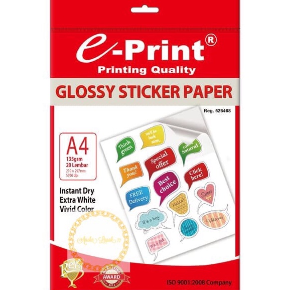 E-print Glossy sticker photo paper A4 sticker murah tidak luntur