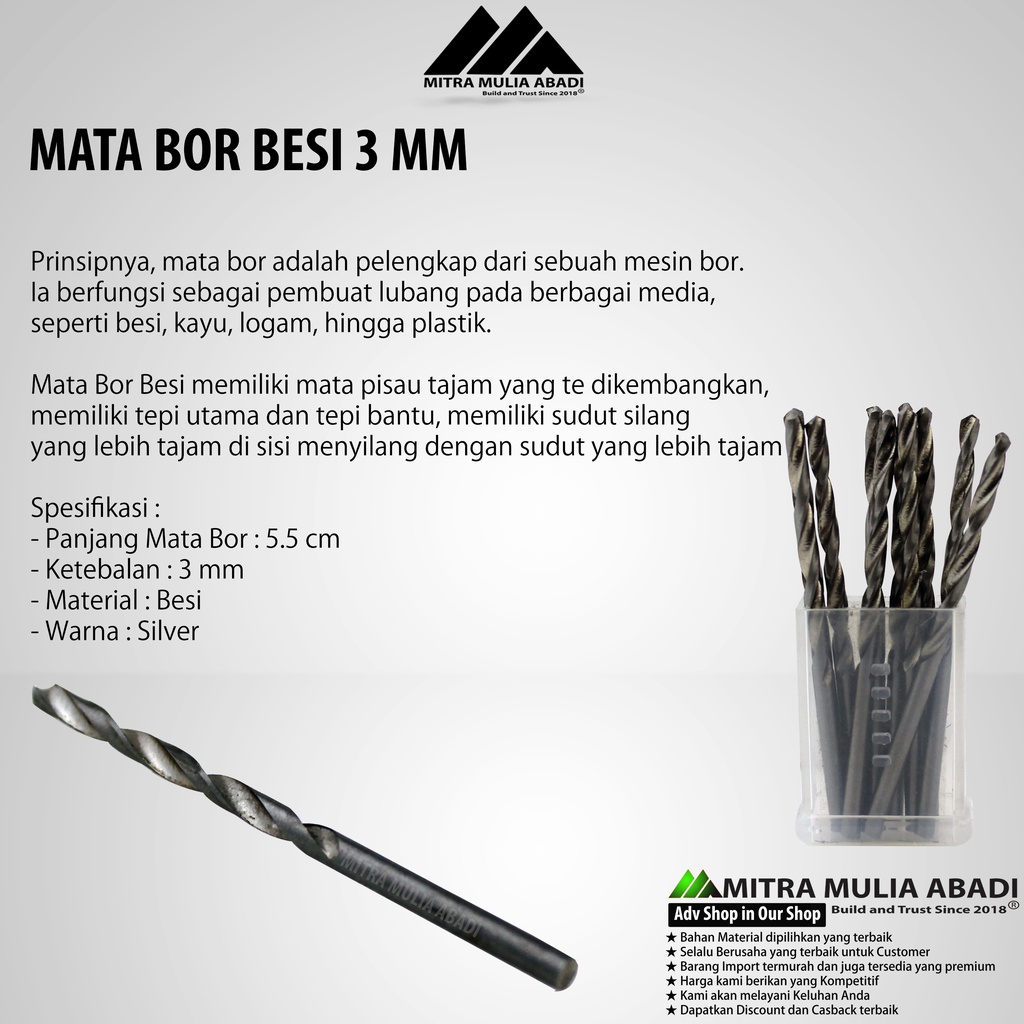 MATA BOR BESI 3mm SILVER TWIST DRILL BITS