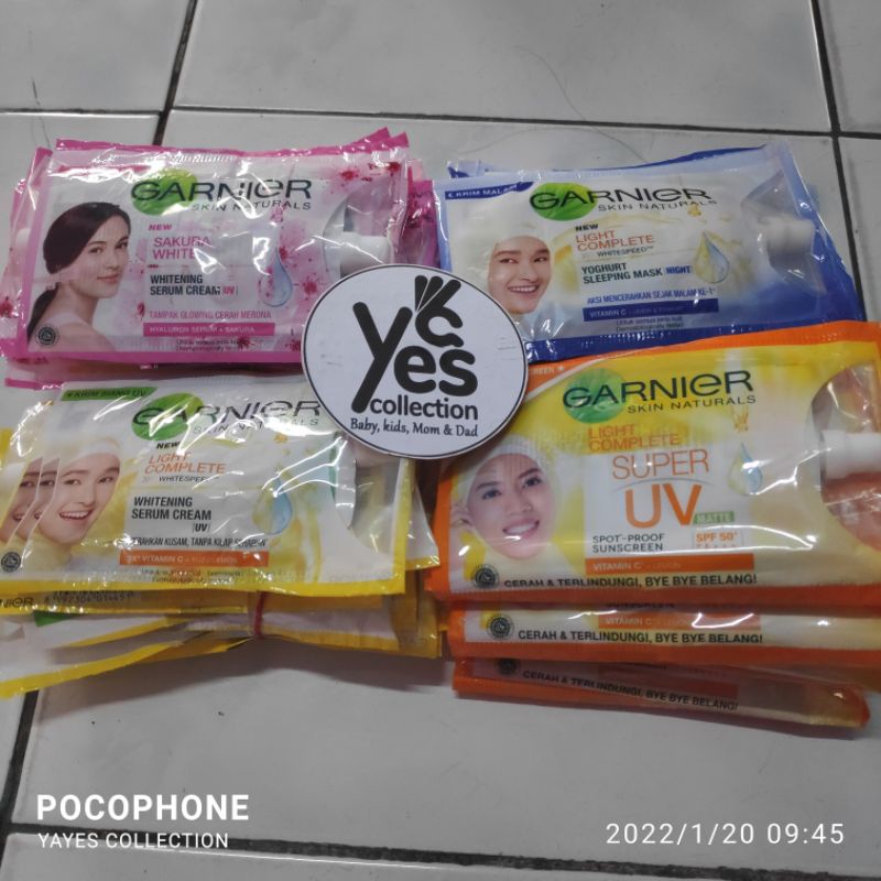 Garnier Krim UV malam Siang SASET cream Sunscreen SPF Yoghurt whitening serum light complete sakura