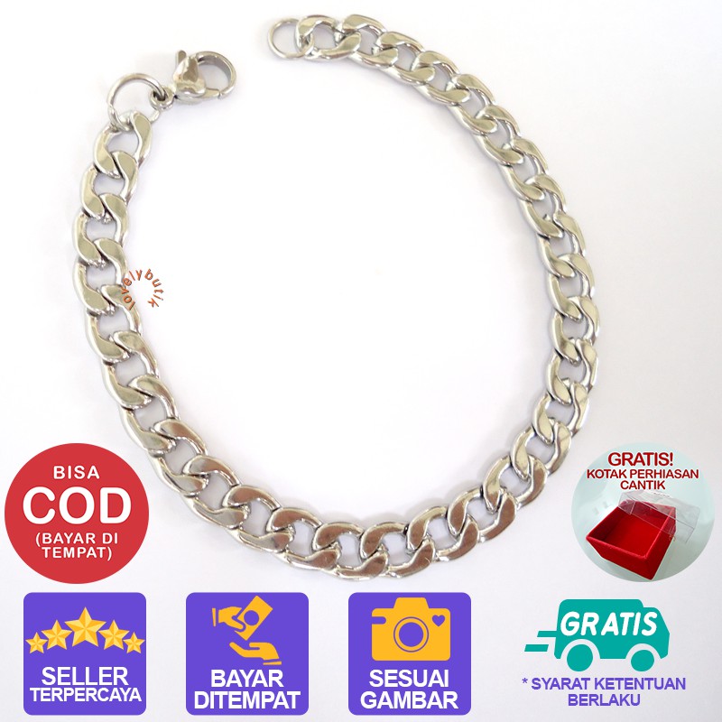 Lovelybutik Gelang Tangan Titanium Anti Karat Melis4 Gelang Rantai Wanita Bonus Kotak perhiasan