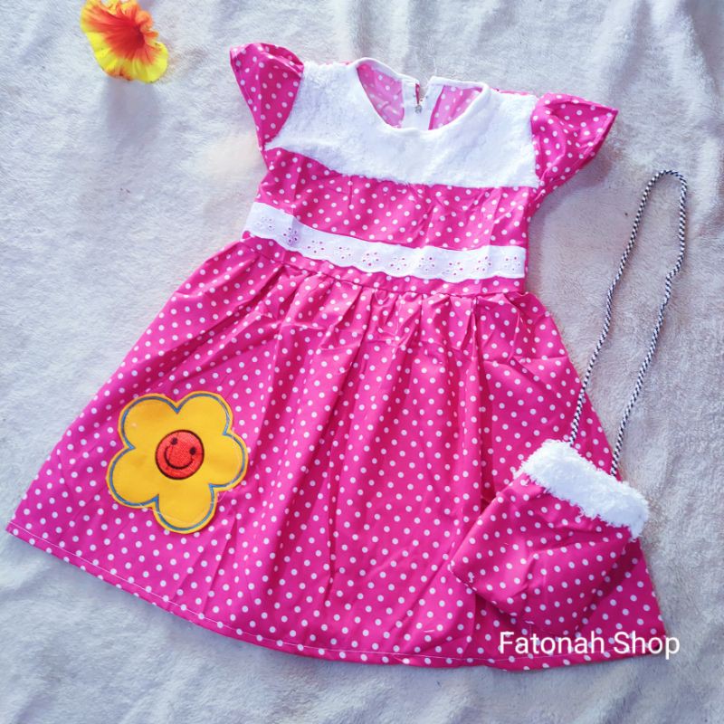 Dress Anak 2 3 tahun gaun tas anak cewek baju anak perempuan tas bulu polka ( dress andin Bag )