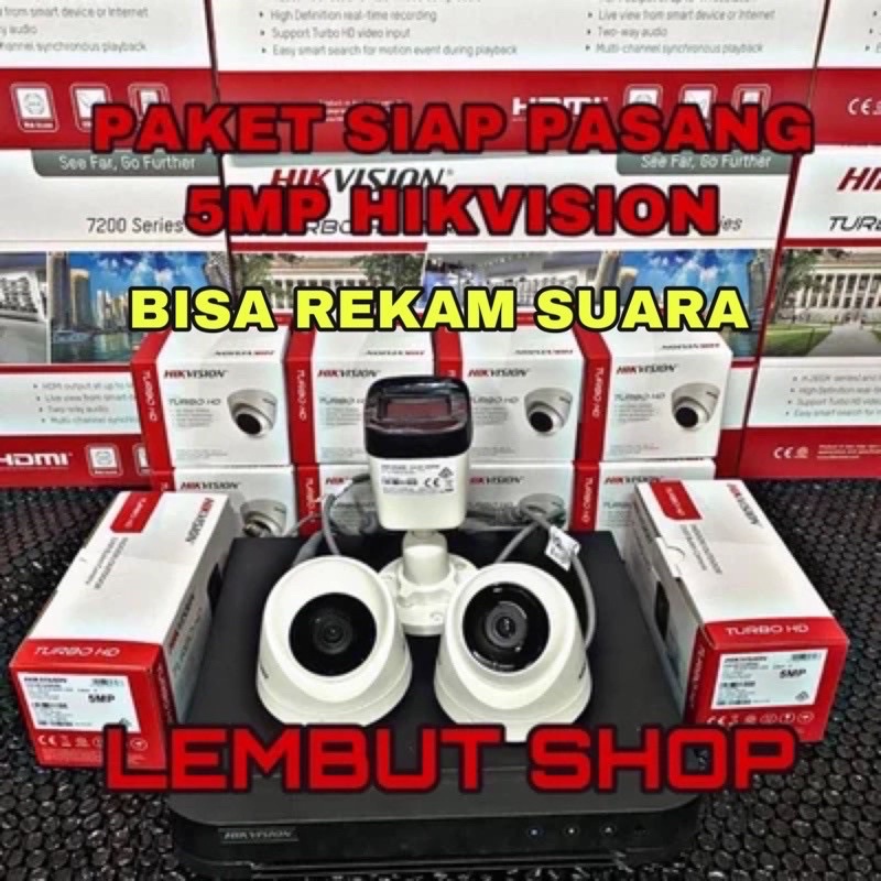 paket camera cctv 3 kamera hikvision 5mp audio build built in mic 8 channel ch bisa rekam suara