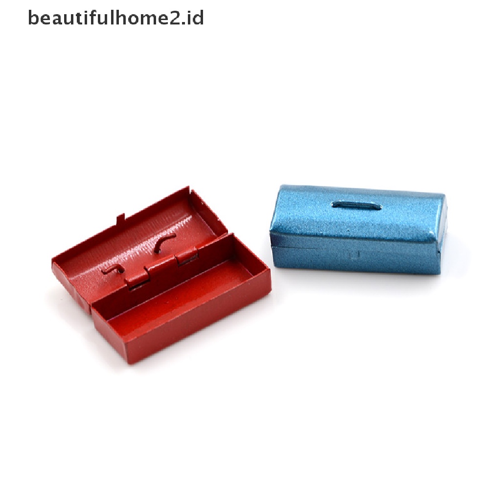 (beautifulhome2.id) Mainan Miniatur Kotak Perkakas Metal Warna Merah / Biru Skala 1: 12 Untuk Rumah Boneka