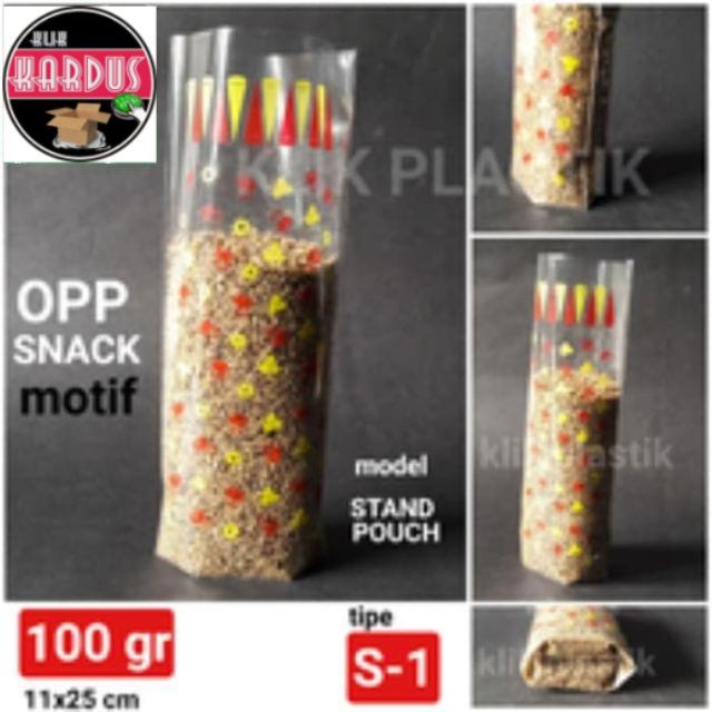PLASTIK OPP SNACK 100GR STAND POUCH/KEMASAN KUE KERING/KANTONG ROTI