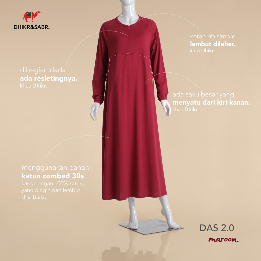 Dhikr & Sabr Gamis syari wanita bahan kaos polos Warna Maroon