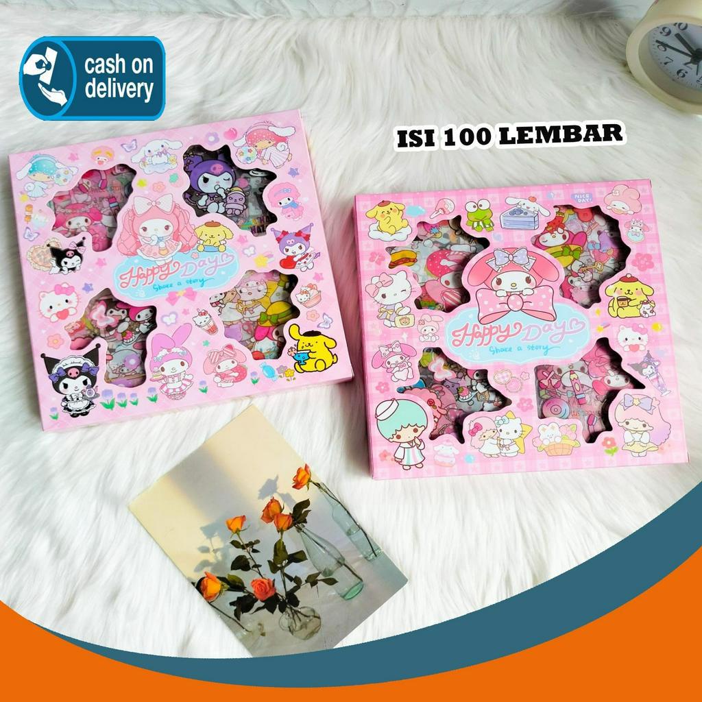 

STICKER BOX SANRIO ISI 100 LEMBAR SET DAILY MANUAL CUTE PATTERN DECORATIVE TAPE STICKER GIFT CRAFT