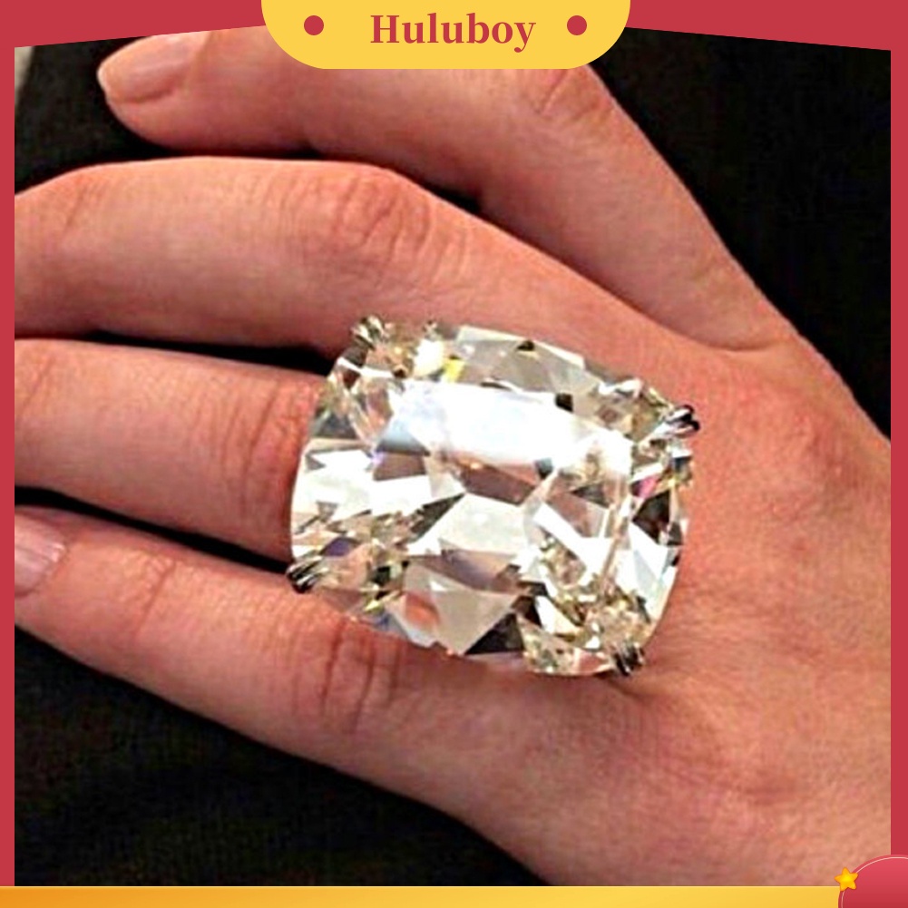 Hu Hu Hu Hu Hu Alat Bantu Pasang Kacamata♡ Cincin Wanita Hias Cubic Zirconia Bentuk Persegi Besar Gaya Mewah Untuk Lamaranpernikahan