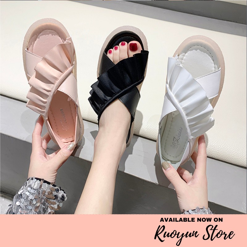 RYX - Sling Ruffles Sandal Slip Korea Wanita Fashion Casual - Ori Import