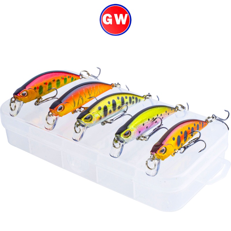 5 Pcs Umpan Pancing Hard Bait Bentuk Ikan Imitasi 3d Bahan Abs Ukuran 5g / 5cm Dengan 2 Mata Kail