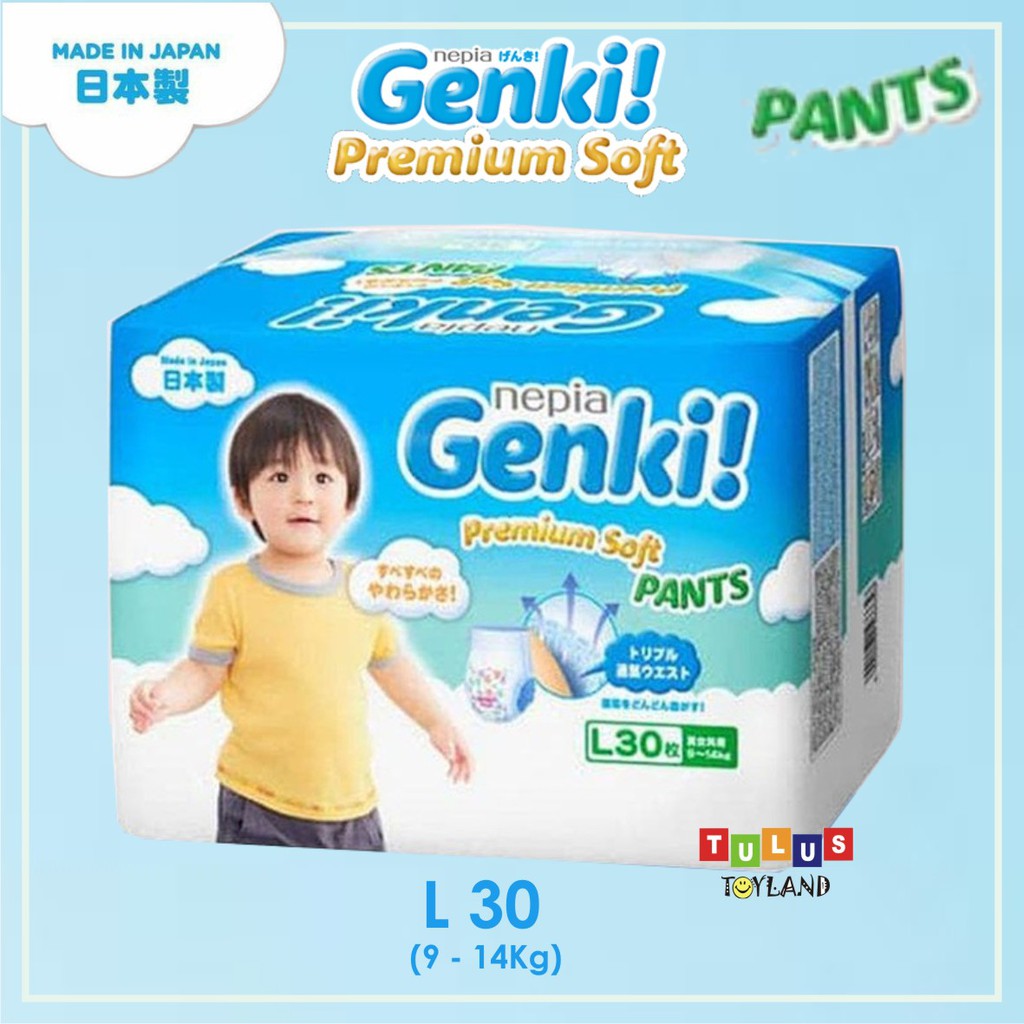 Nepia GENKI PANTS Soft Premium Diapers Celana size M 32 / L 30 / XL 26 / XXL 18 popok diaper bayi